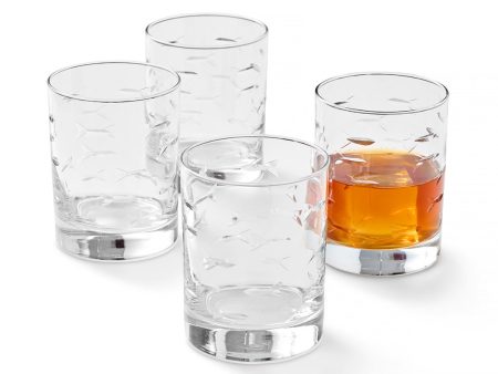 School of Fish Double Old-Fashioned Glasses, Set of 4 For Sale